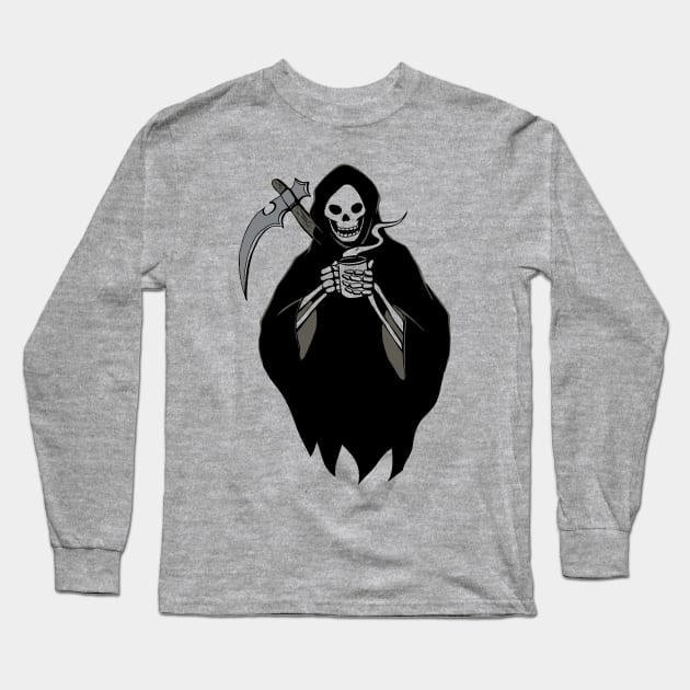 Grim Reaper Loves Coffee Fan Gift Long Sleeve T-Shirt by atomguy